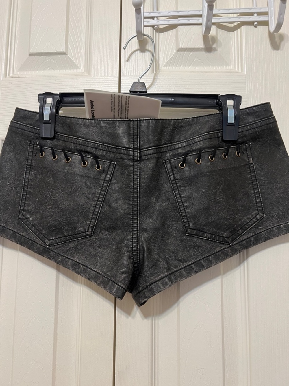 Jaded London Black Faux Leather Lace-Up Short Shorts. Size 26 - Picture 8 of 12